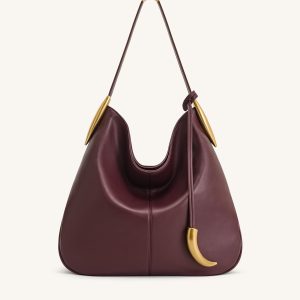 Nina Metal Charm Hobo Bag - Burgundy