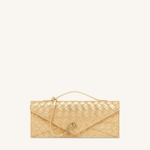 Celeste Woven Textured Envelope Top Handle Bag - Champagne Gold