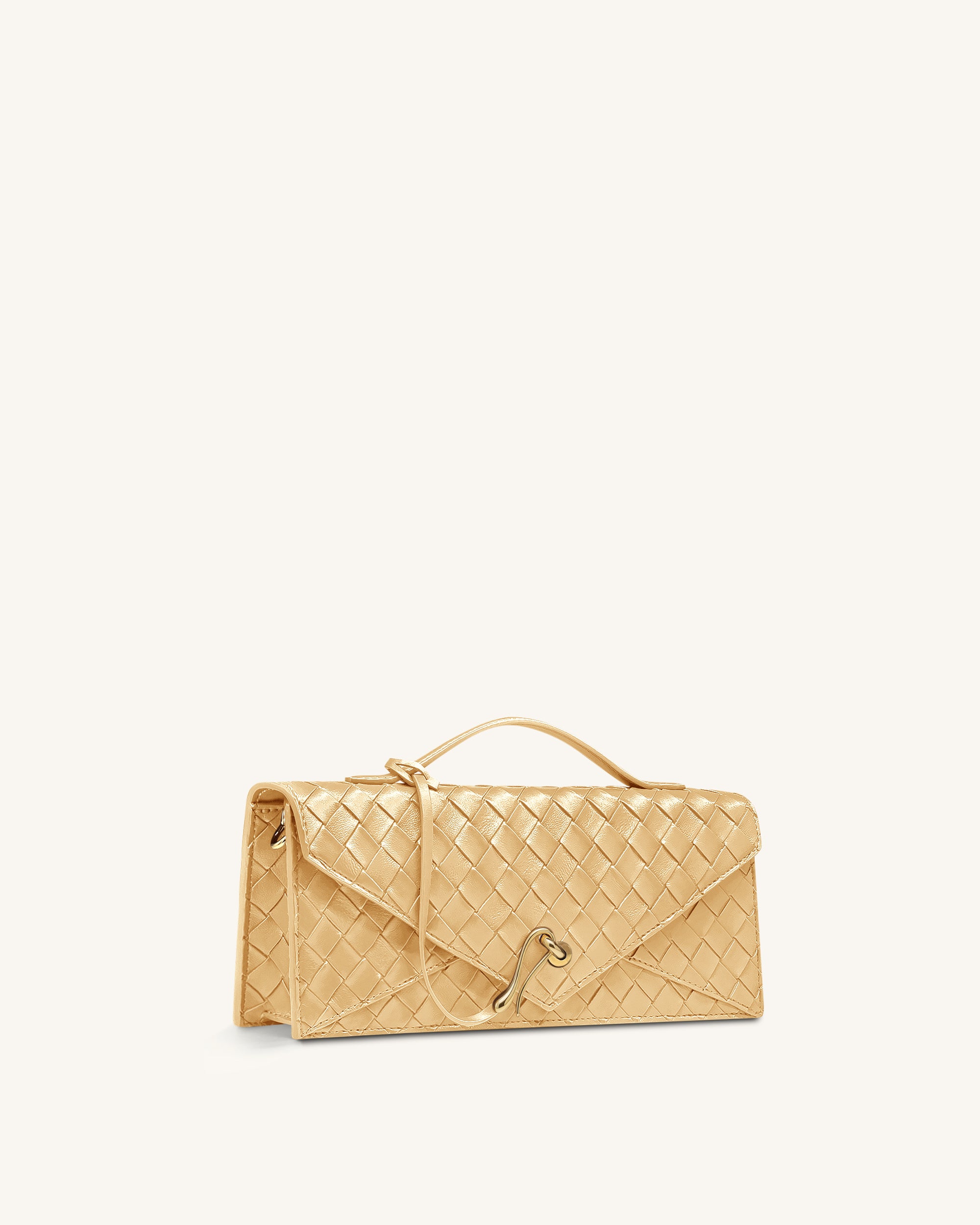 Celeste Woven Textured Envelope Top Handle Bag - Champagne Gold - Image 2