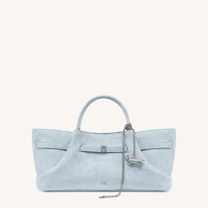 Maeve Dachshund Metal Charm Faux Suede Tote Bag - Blue