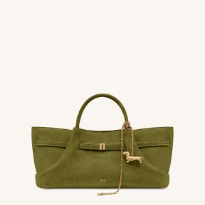 Maeve Dachshund Metal Charm Faux Suede Tote Bag - Olive Green