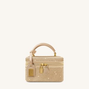 Cleo Artificial Crystal Box Shape Top Handle Bag - Champagne