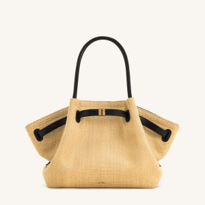 Hana  Medium Faux Straw Tote Bag - Brown Straw
