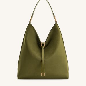 Aria Faux Suede Shoulder Bag - Dark Olive
