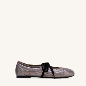 Erika Topstitching Lace-up Ballet Flats - Dark Brown