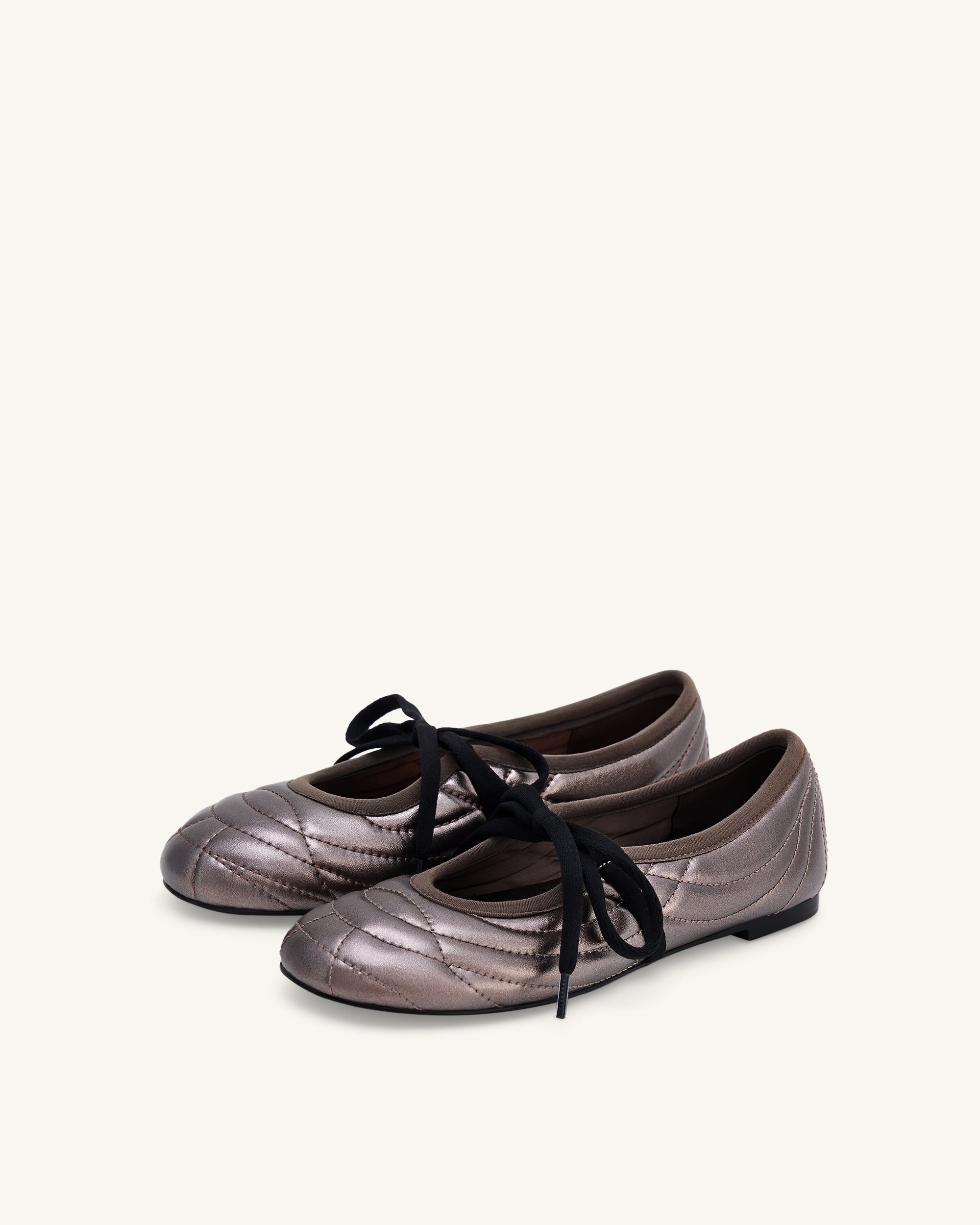 Erika Topstitching Lace-up Ballet Flats - Dark Brown - Image 3