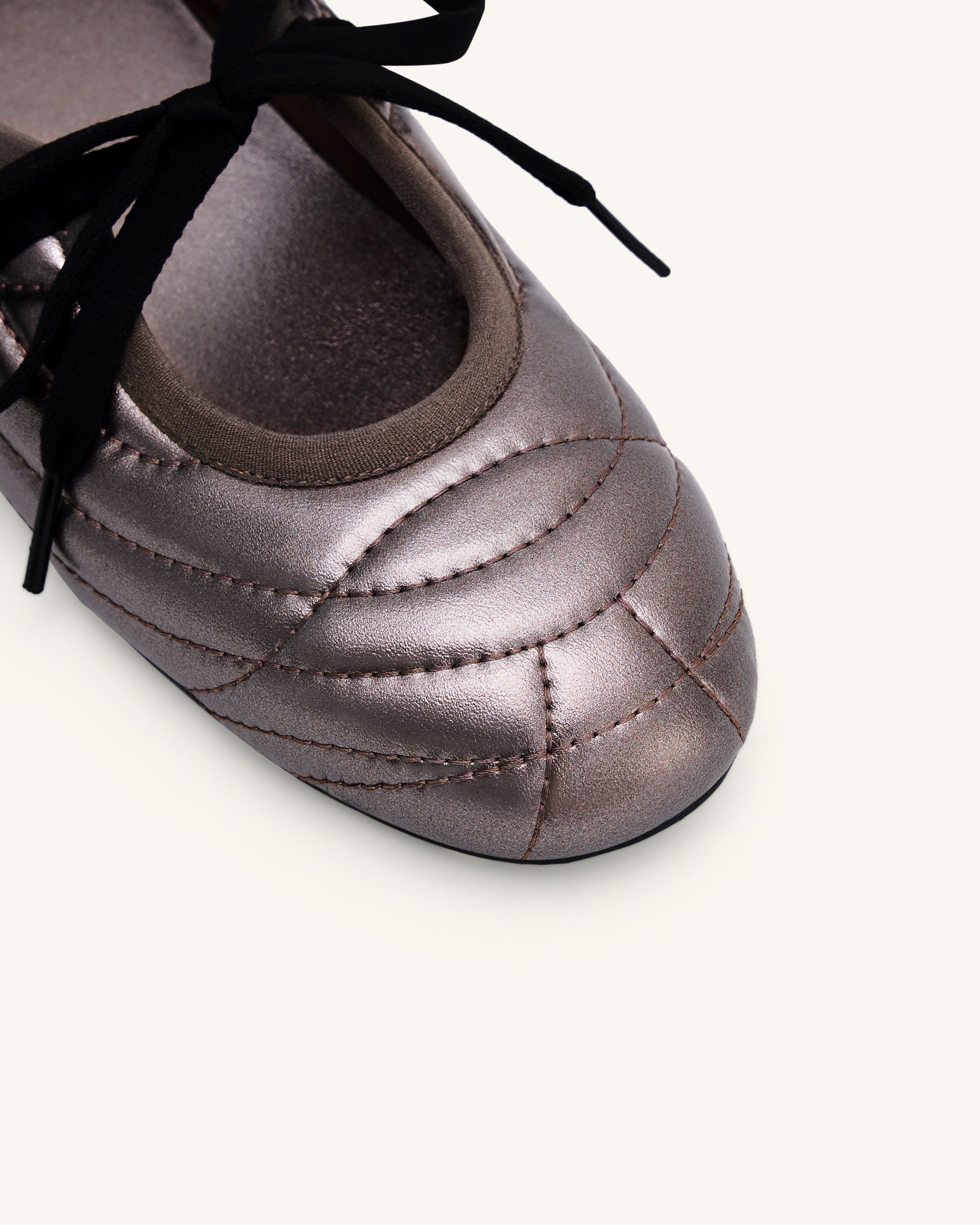 Erika Topstitching Lace-up Ballet Flats - Dark Brown - Image 6