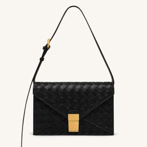 Clio Woven Textured Envelope Crossbody Bag - Black