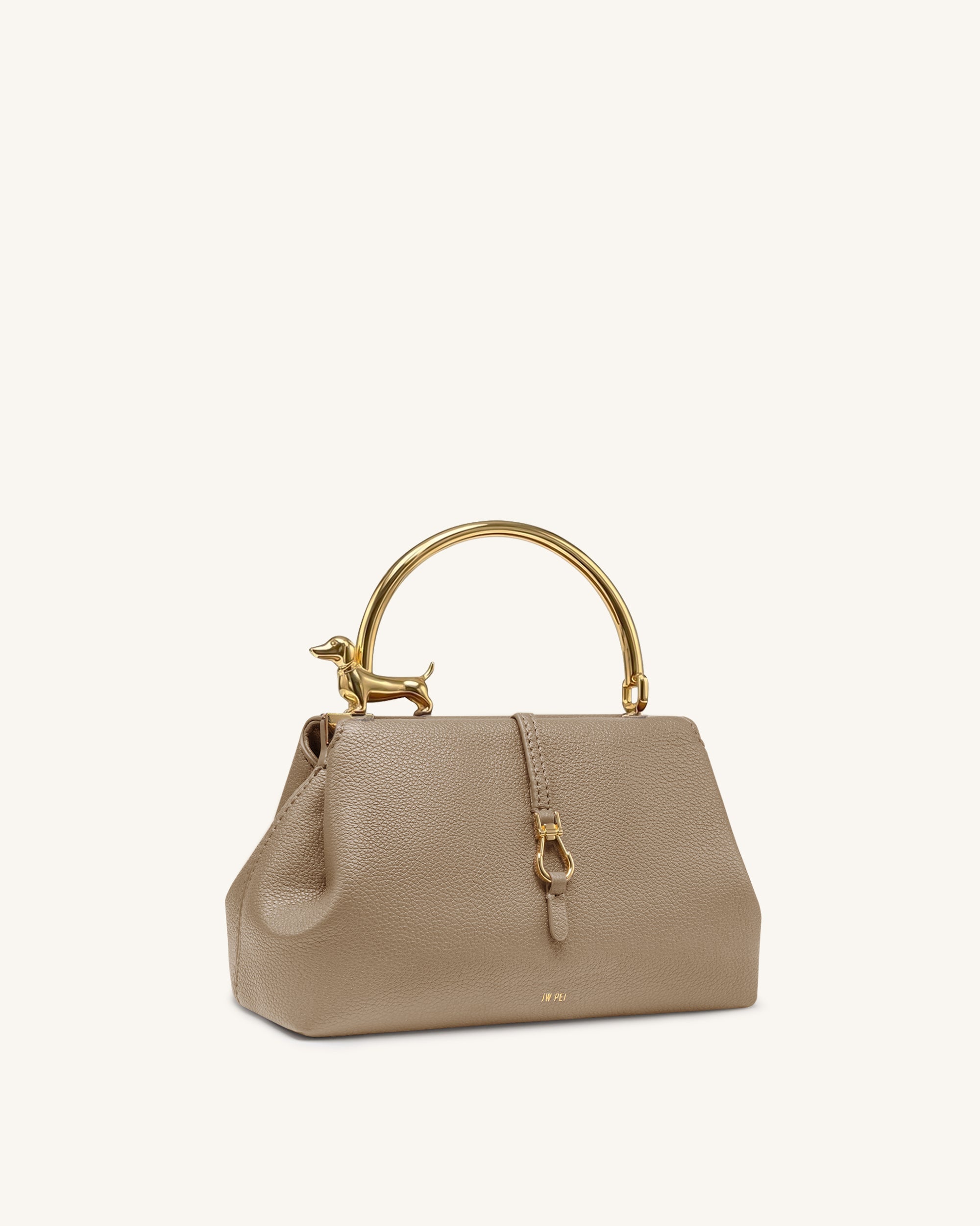 Bruna Dachshund Metal Handle Top Handle Bag - Light Brown - Image 2
