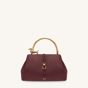 Bruna Dachshund Metal Handle Top Handle Bag - Burgundy