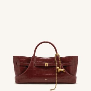 Maeve Dachshund Metal Charm Tote Bag - Burgundy Croc