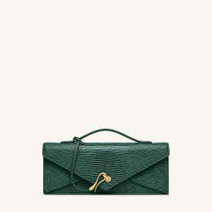 Celeste Envelope Top Handle Bag - Olive Green Lizard Texture