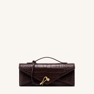 Celeste Envelope Top Handle Bag - Dark Brown Croc