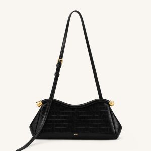 Naomi Curved Shoulder Bag - Black Croc