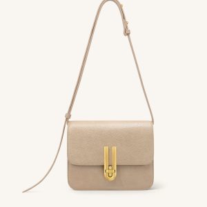 Evania Lock Pebbled Shoulder Bag - Khaki