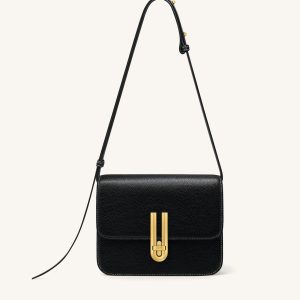 Evania Lock Pebbled Shoulder Bag - Black