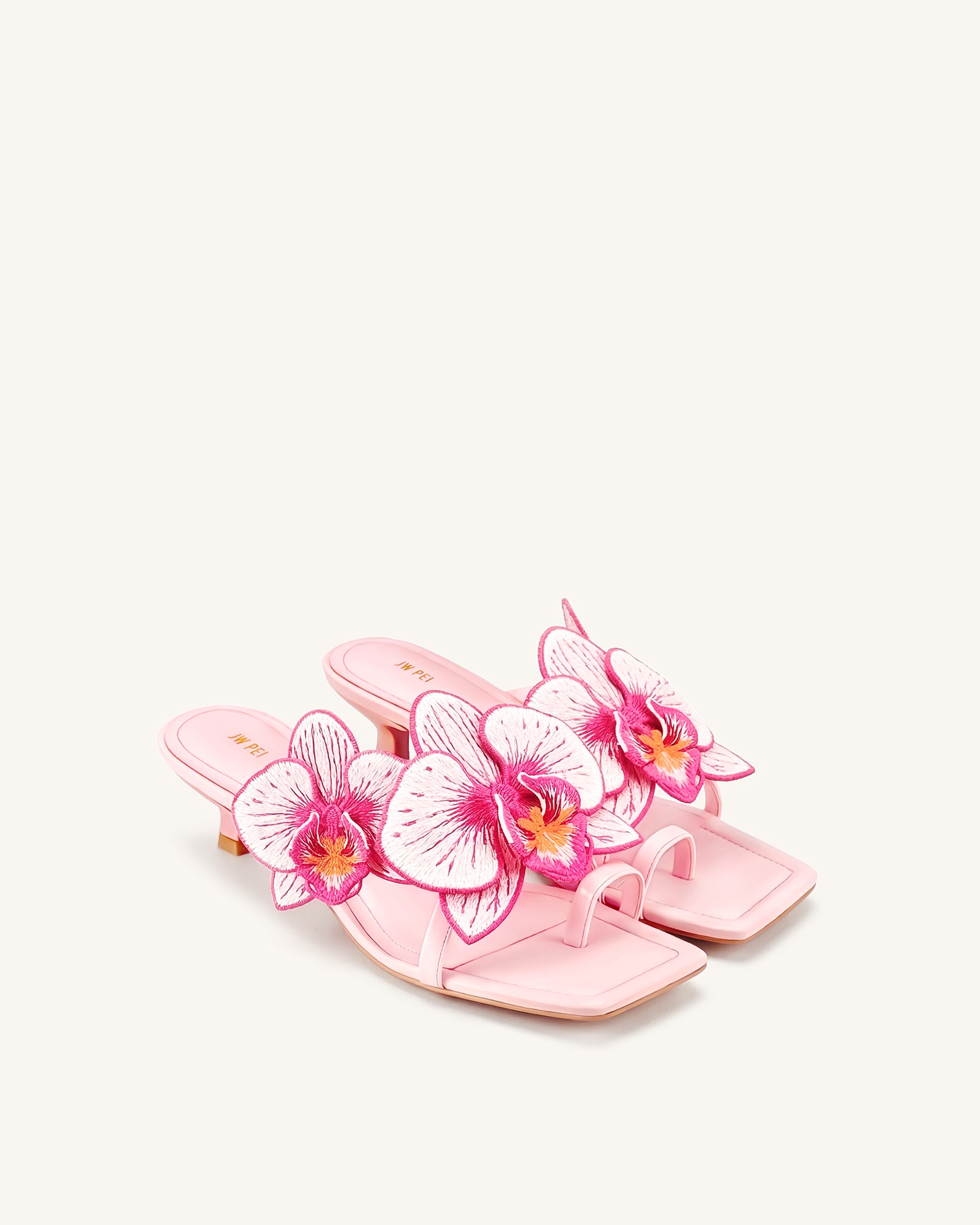 Serena Orchid Embroidered Toe Ring Heeled Sandals - Baby Pink - Image 2