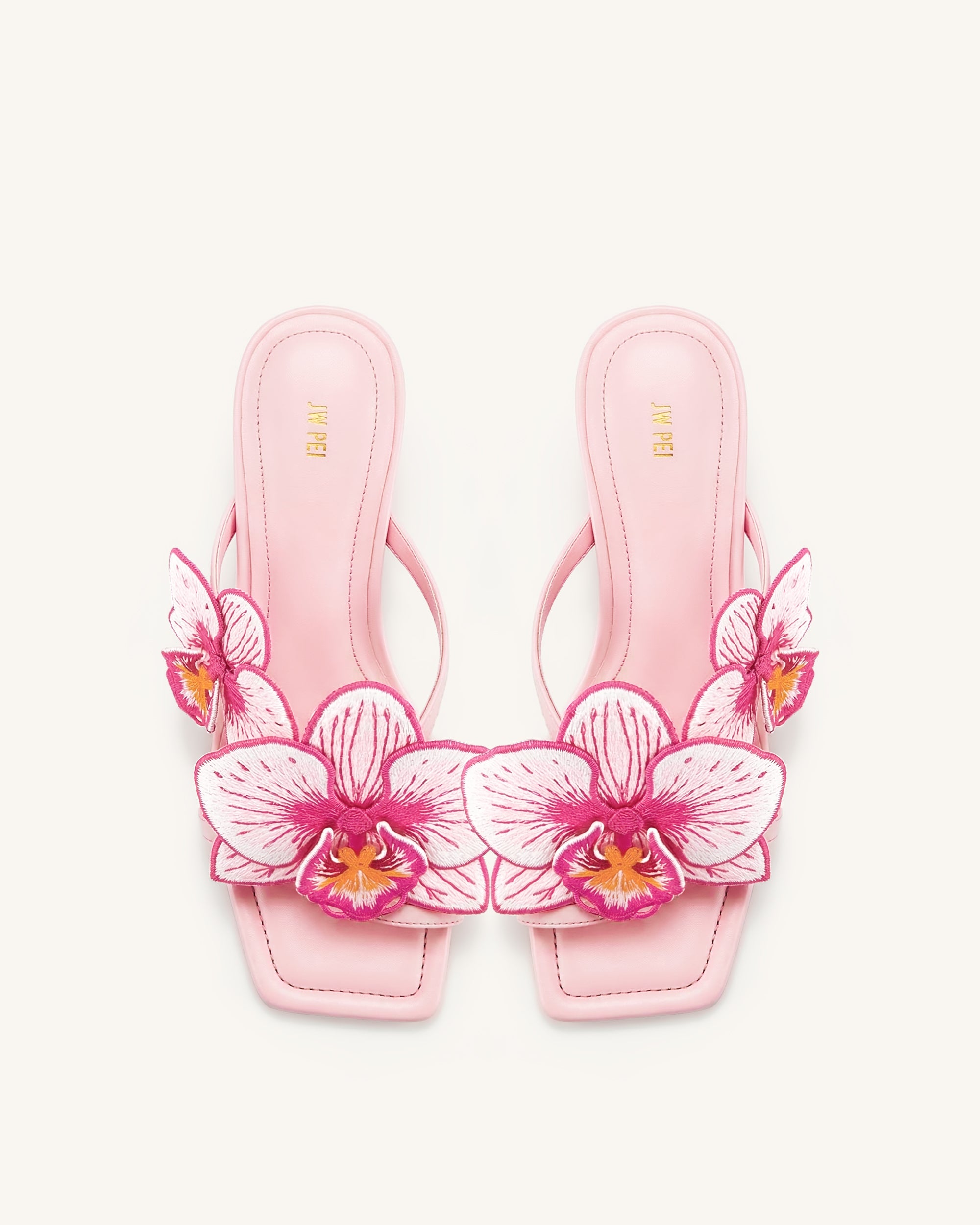 Serena Orchid Embroidered Toe Ring Heeled Sandals - Baby Pink - Image 3
