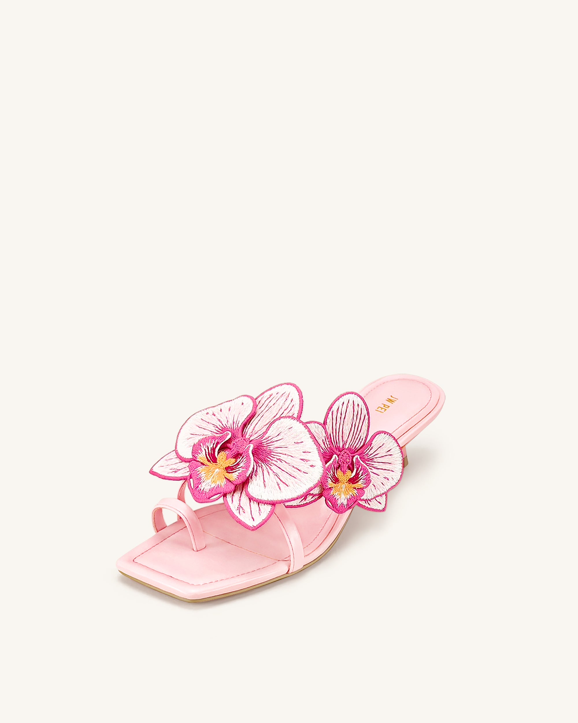 Serena Orchid Embroidered Toe Ring Heeled Sandals - Baby Pink - Image 4