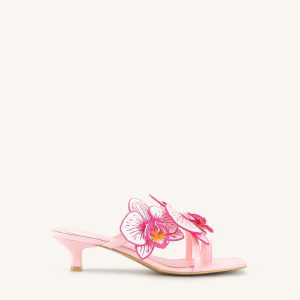 Serena Orchid Embroidered Toe Ring Heeled Sandals - Baby Pink