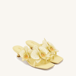 Serena Orchid Embroidered Toe Ring Heeled Sandals - Butter Yellow