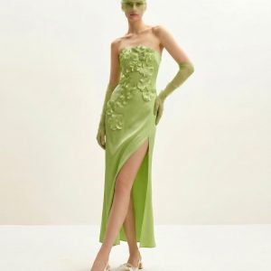 Floral Embroidered Long Dress - Green
