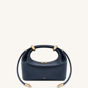Ellie Metal Ring Embellished Top Handle Bag - Navy