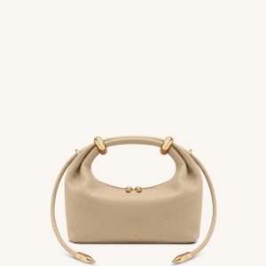 Ellie Metal Ring Embellished Top Handle Bag - Beige