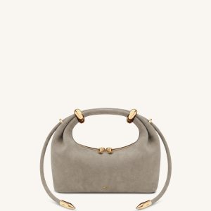 Ellie Faux Suede Metal Ring Embellished Top Handle Bag - Grey
