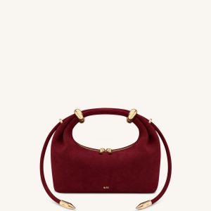 Ellie Faux Suede Metal Ring Embellished Top Handle Bag - Burgundy