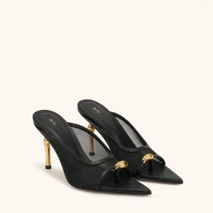 Noemi Pointed-Toe Mesh Mule Heels - Black