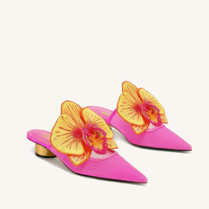 Helena Embroidery Decoration Pierced Mules - Rose Red