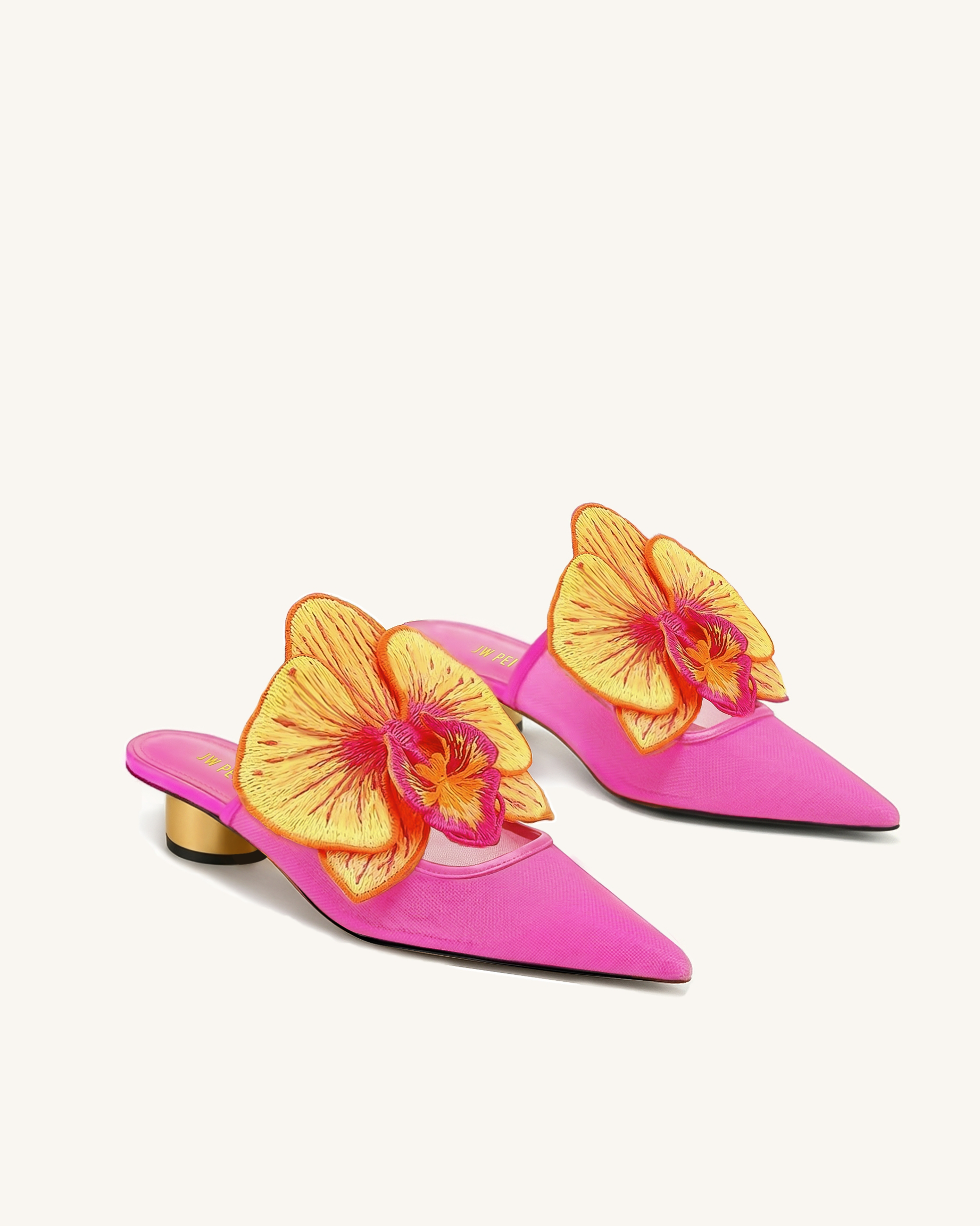 Helena Embroidery Decoration Pierced Mules - Rose Red