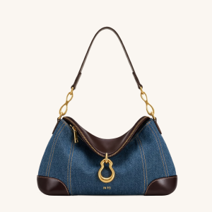 Jayla Metal Pendant Embellished Shoulder Bag - Blue Denim