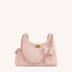 Vivian Faux Suede Quilted Shoulder Bag - Pink
