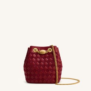 Yara Faux Suede Hand-Woven Bucket Bag - Dark Red
