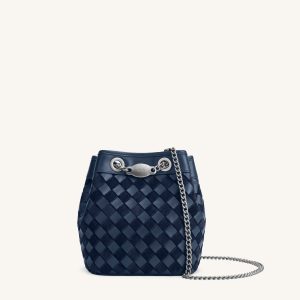 Yara Faux Suede Hand-Woven Bucket Bag - Dark Blue