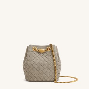 Yara Faux Suede Hand-Woven Bucket Bag - Grey