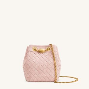 Yara Faux Suede Hand-Woven Bucket Bag - Pink