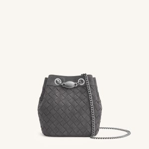 Yara Faux Suede Hand-Woven Bucket Bag - Dark Grey