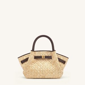 Hana Mini Faux Straw Tote Bag - Brown