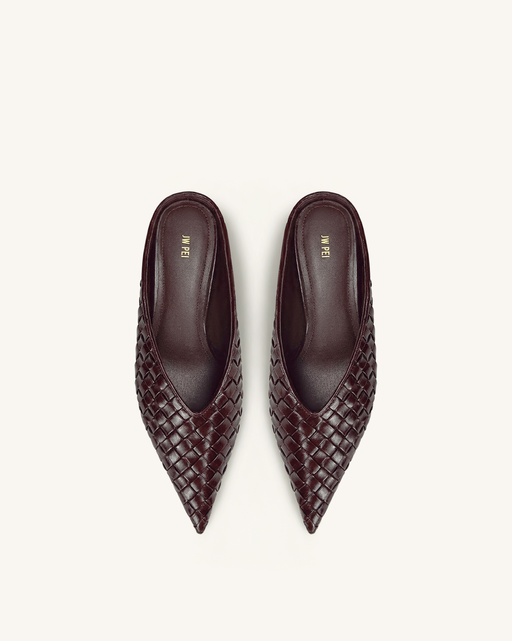 Helena Woven Textured Pointed Toe Mules - Burgundy - Image 2