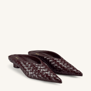 Helena Woven Textured Pointed Toe Mules - Burgundy