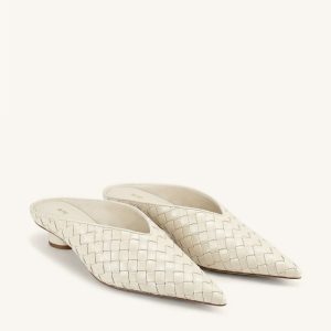 Helena Woven Textured Pointed Toe Mules - Beige