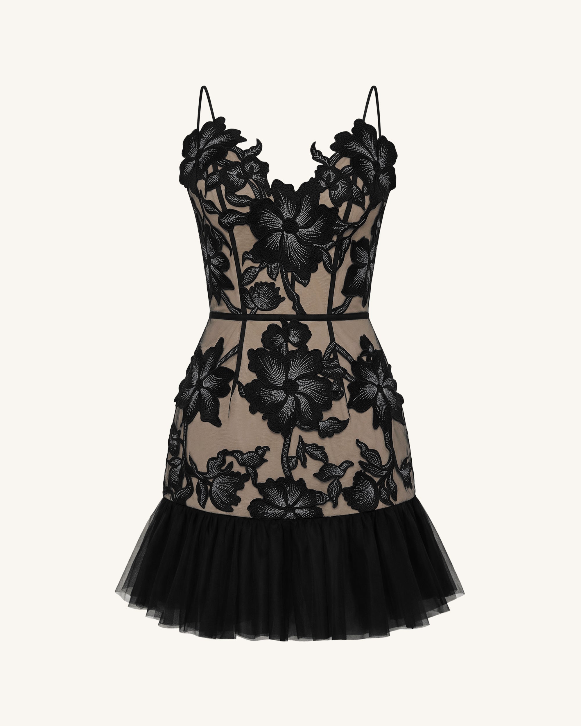 Floral Sling Mini Dress - Black - Image 2