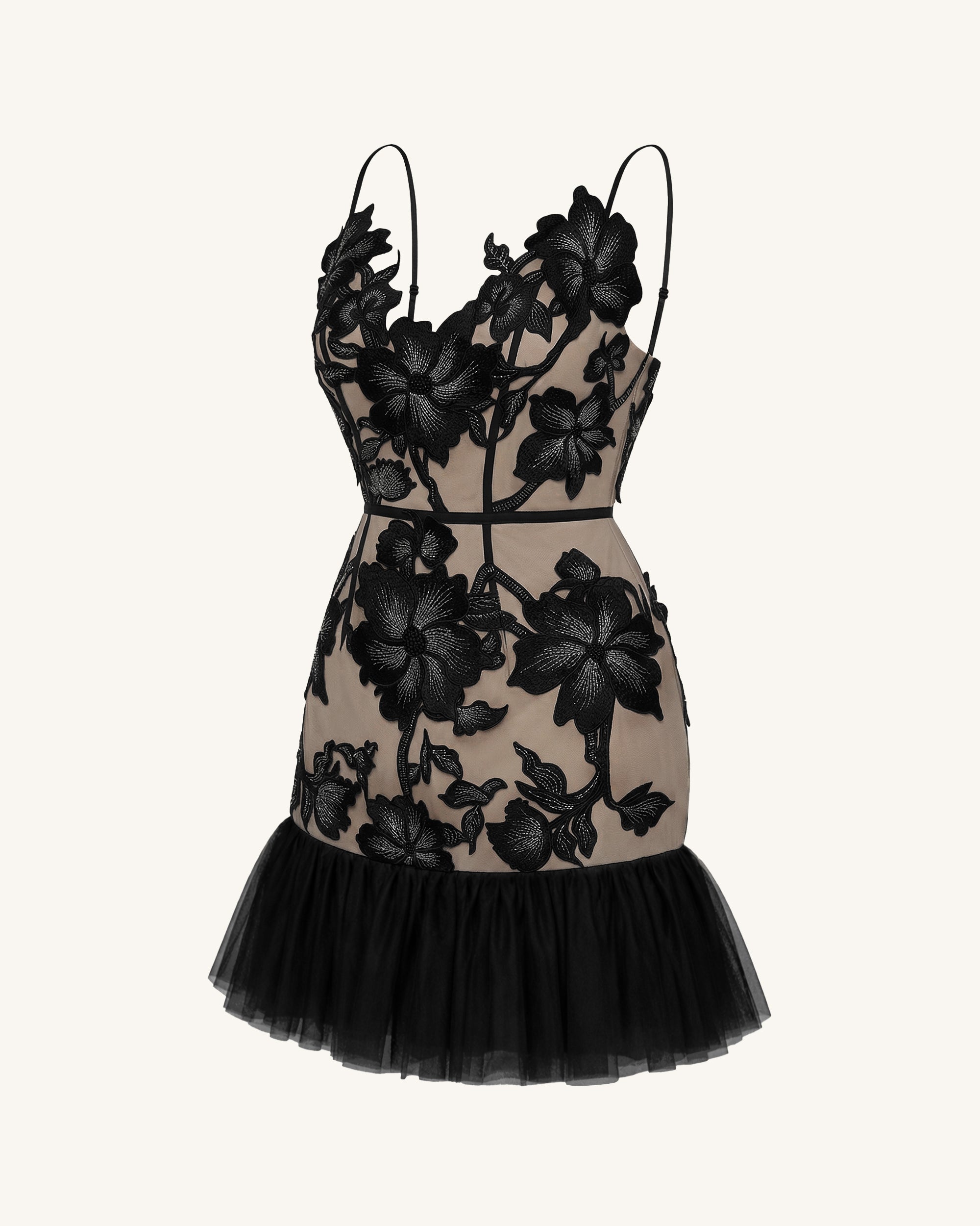 Floral Sling Mini Dress - Black - Image 3