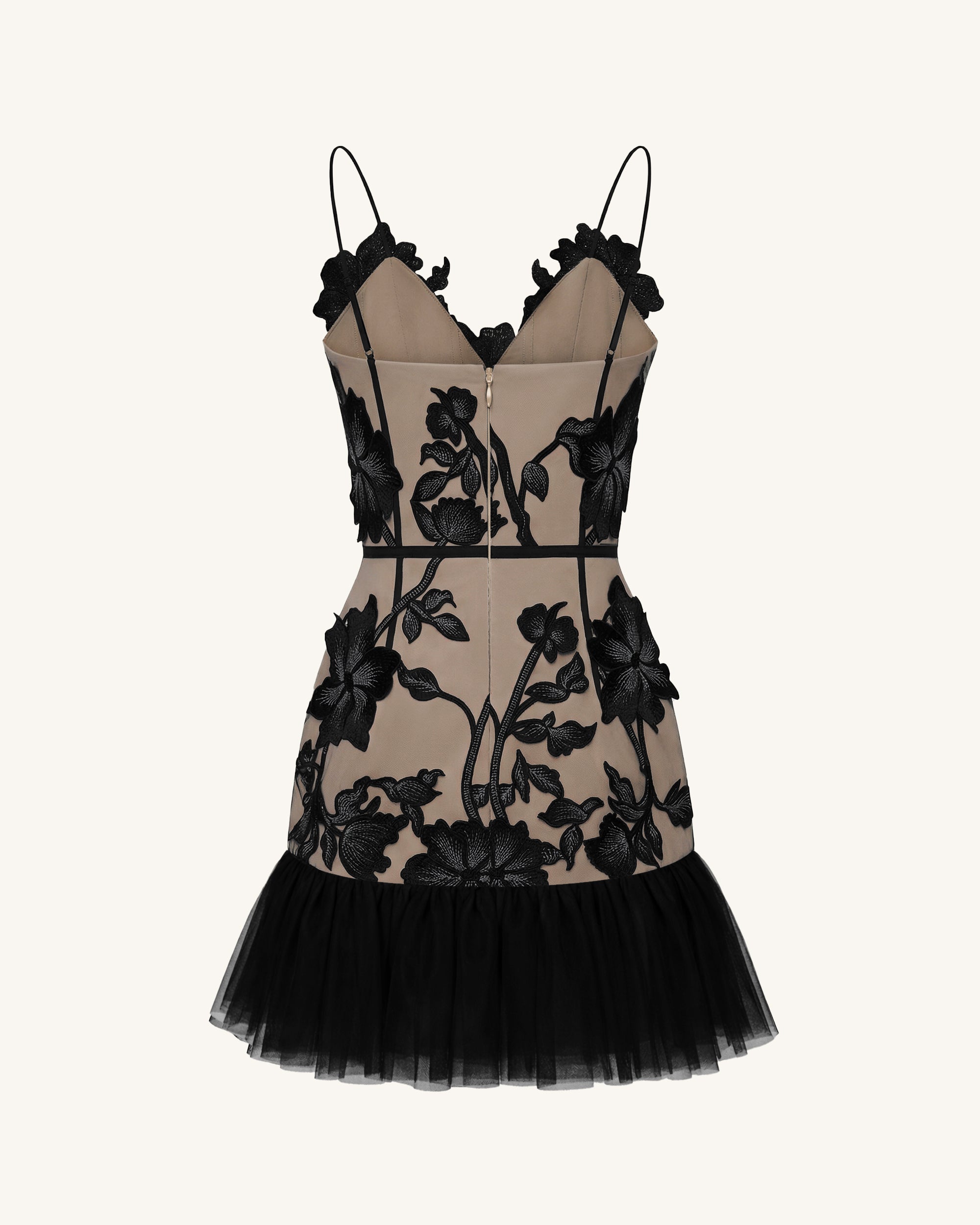 Floral Sling Mini Dress - Black - Image 4