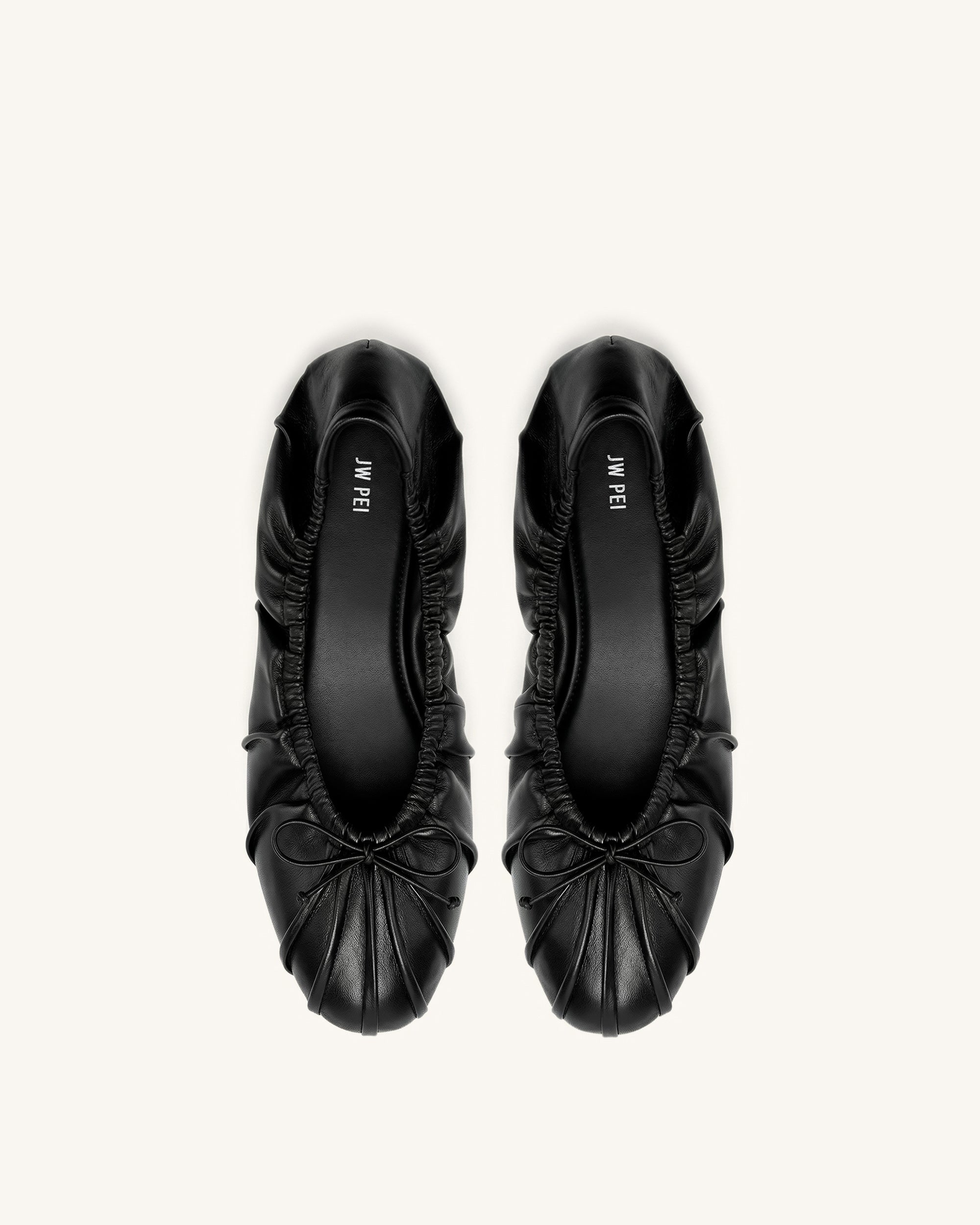 Elara Ruched Drawstring Ballet Flats - Black - Image 2