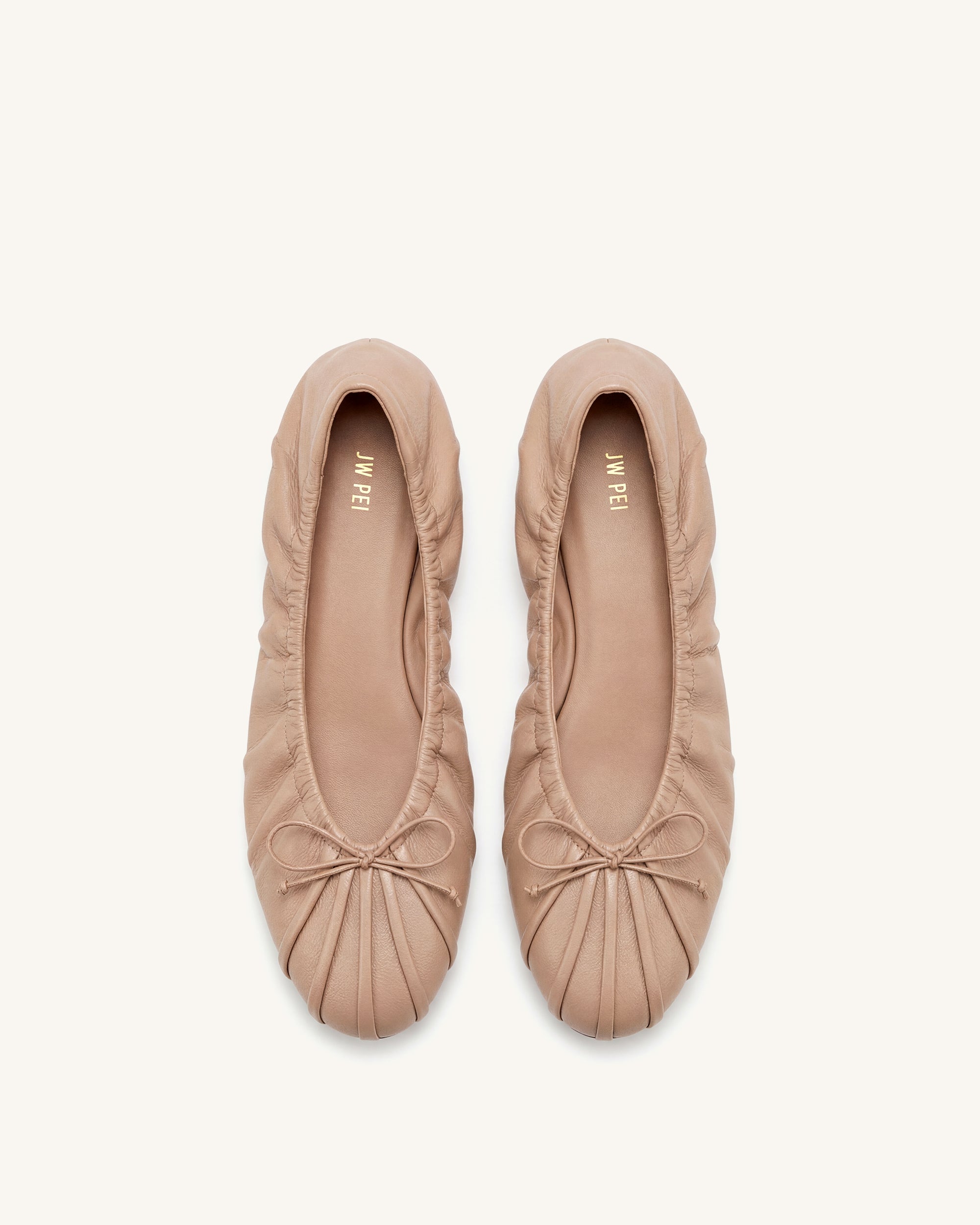 Elara Ruched Drawstring Ballet Flats - Khak - Image 2