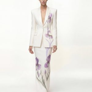 Iris Motif Maxi Skirt - White